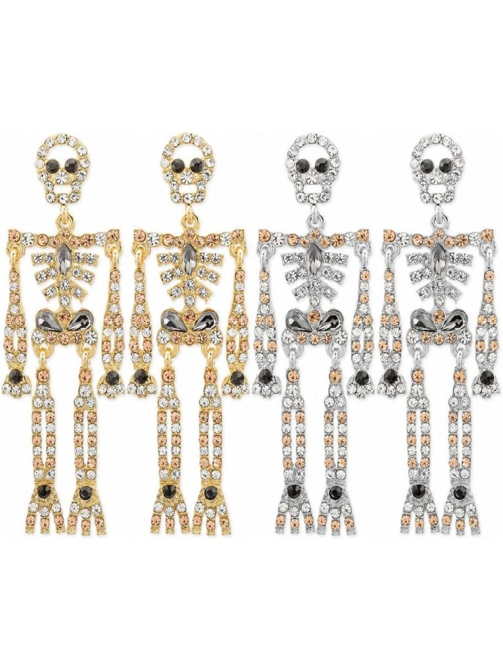 Women's Rhinestone Skeleton Skull Dangle Earrings Gothic Halloween-1-2Pair